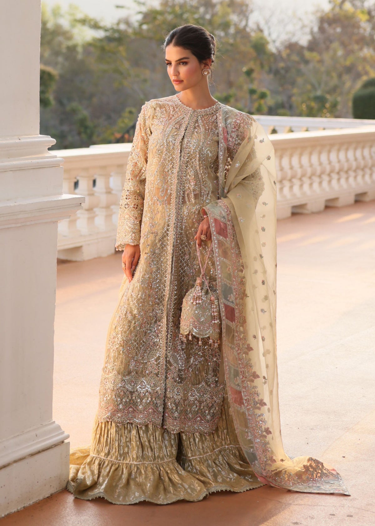 Safana nude sharara ensemble side view - Kanwal Malik luxury pret