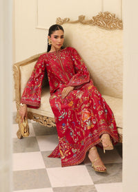 Rhea red raw silk kaftan shirt front view - Kanwal Malik luxury pret