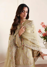 Vena olive tassel silk ensemble side view - Kanwal Malik