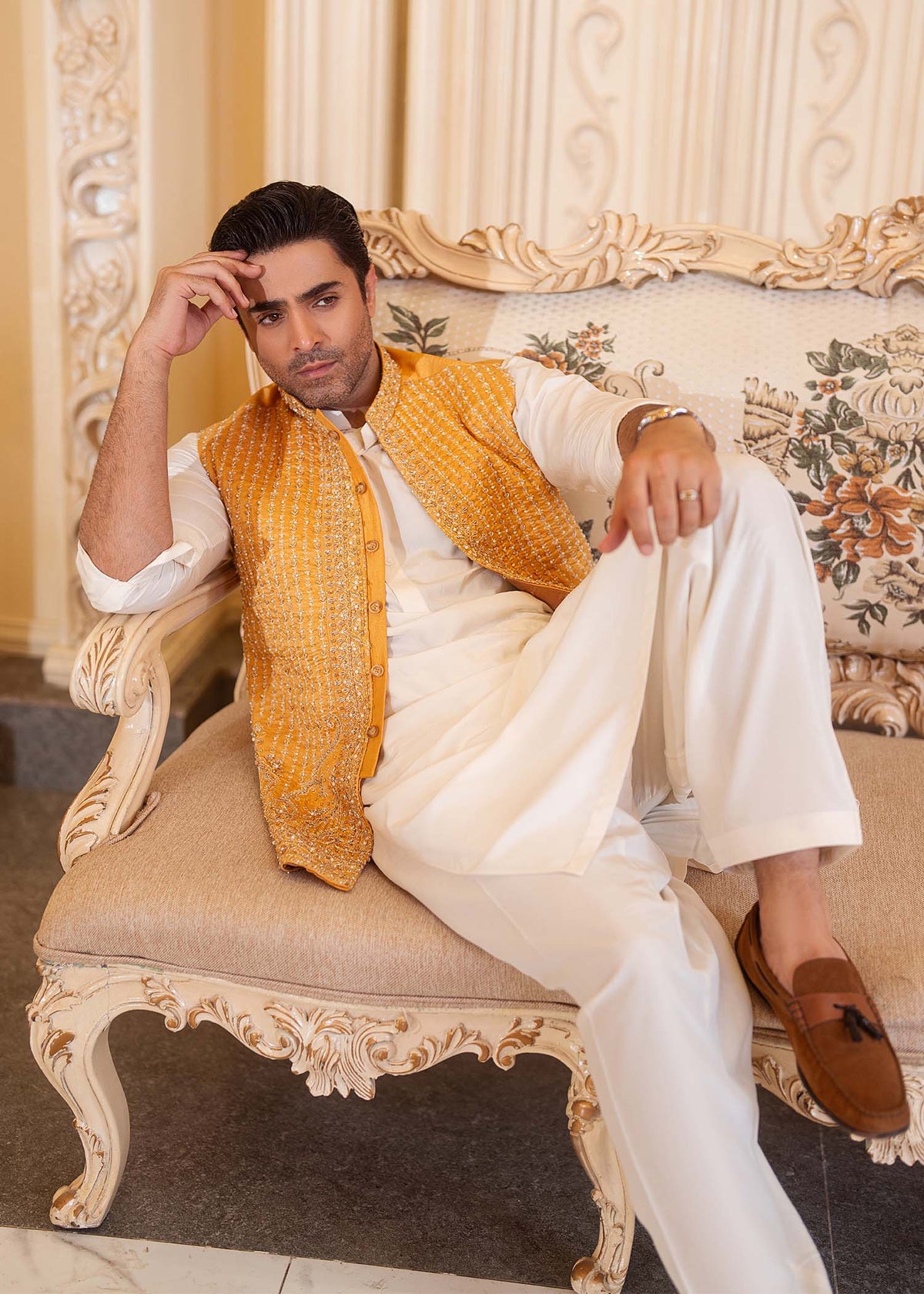 Abeer white full ensemble view - Kanwal Malik menswear