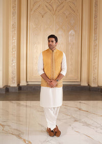 Abeer white waistcoat front view - Kanwal Malik menswear