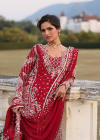 Aden red Korean silk sharara pant detail - Kanwal Malik