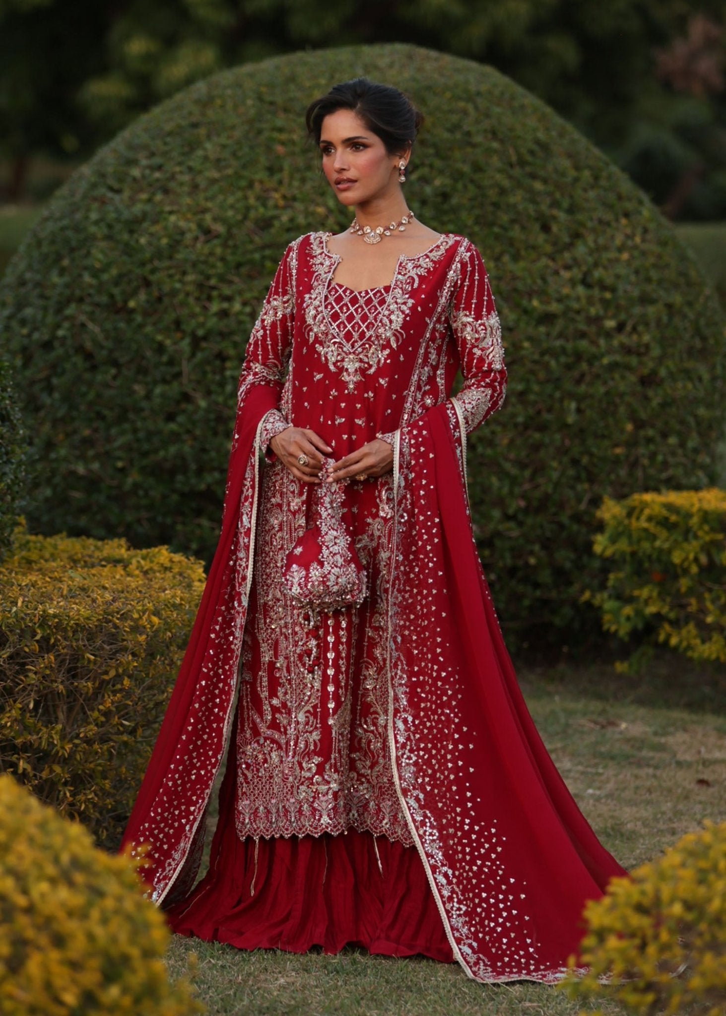 Aden red straight shirt front view - Kanwal Malik