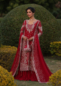 Aden red straight shirt front view - Kanwal Malik