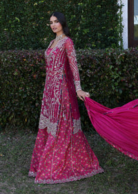 Alanna shocking pink crushed dupatta gold embroidery detail - Kanwal Malik luxury pret