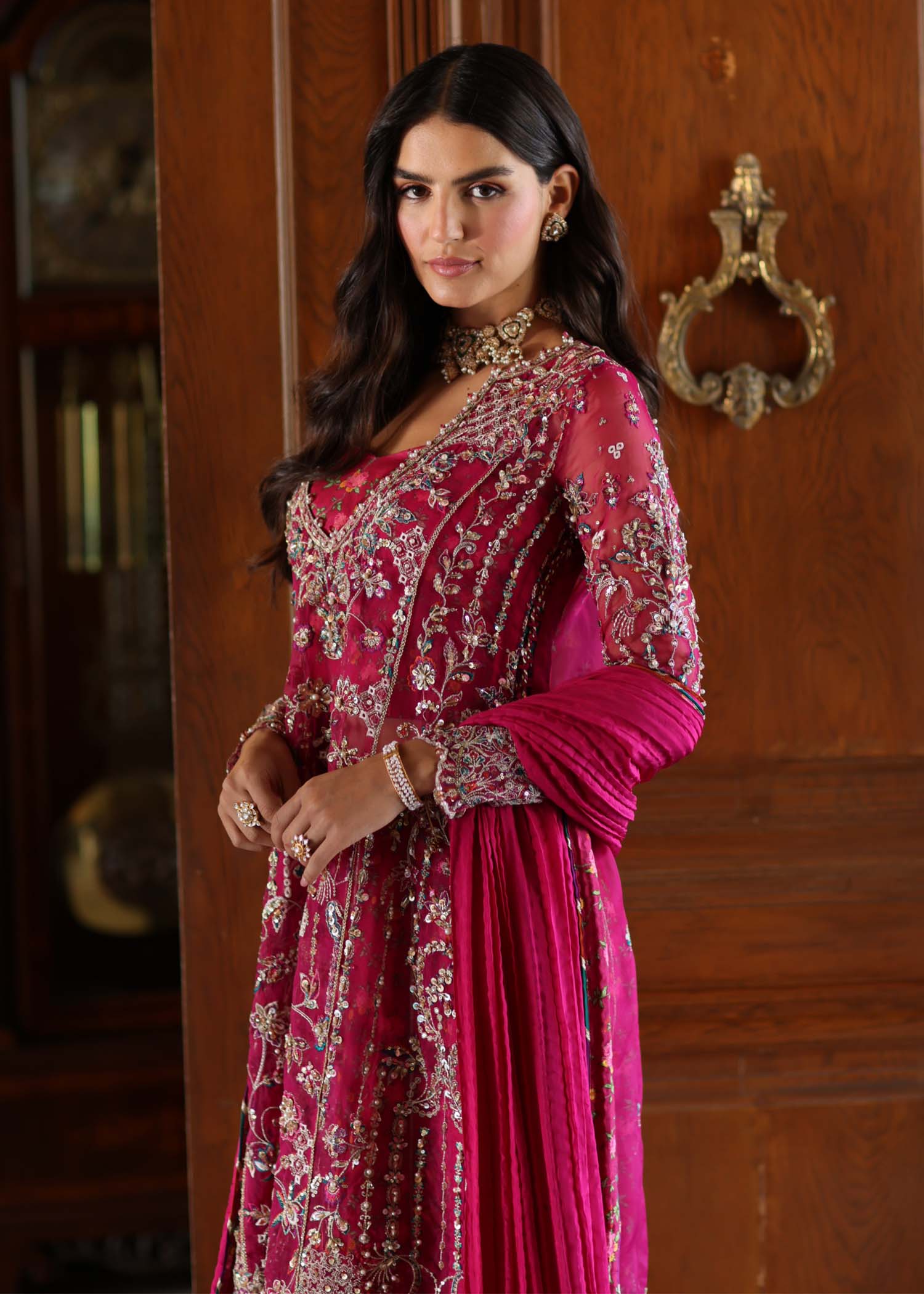 Alanna shocking pink printed sharara detail - Kanwal Malik luxury pret