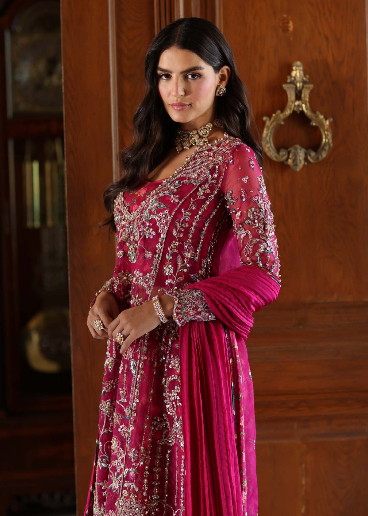Alanna shocking pink printed sharara detail - Kanwal Malik luxury pret