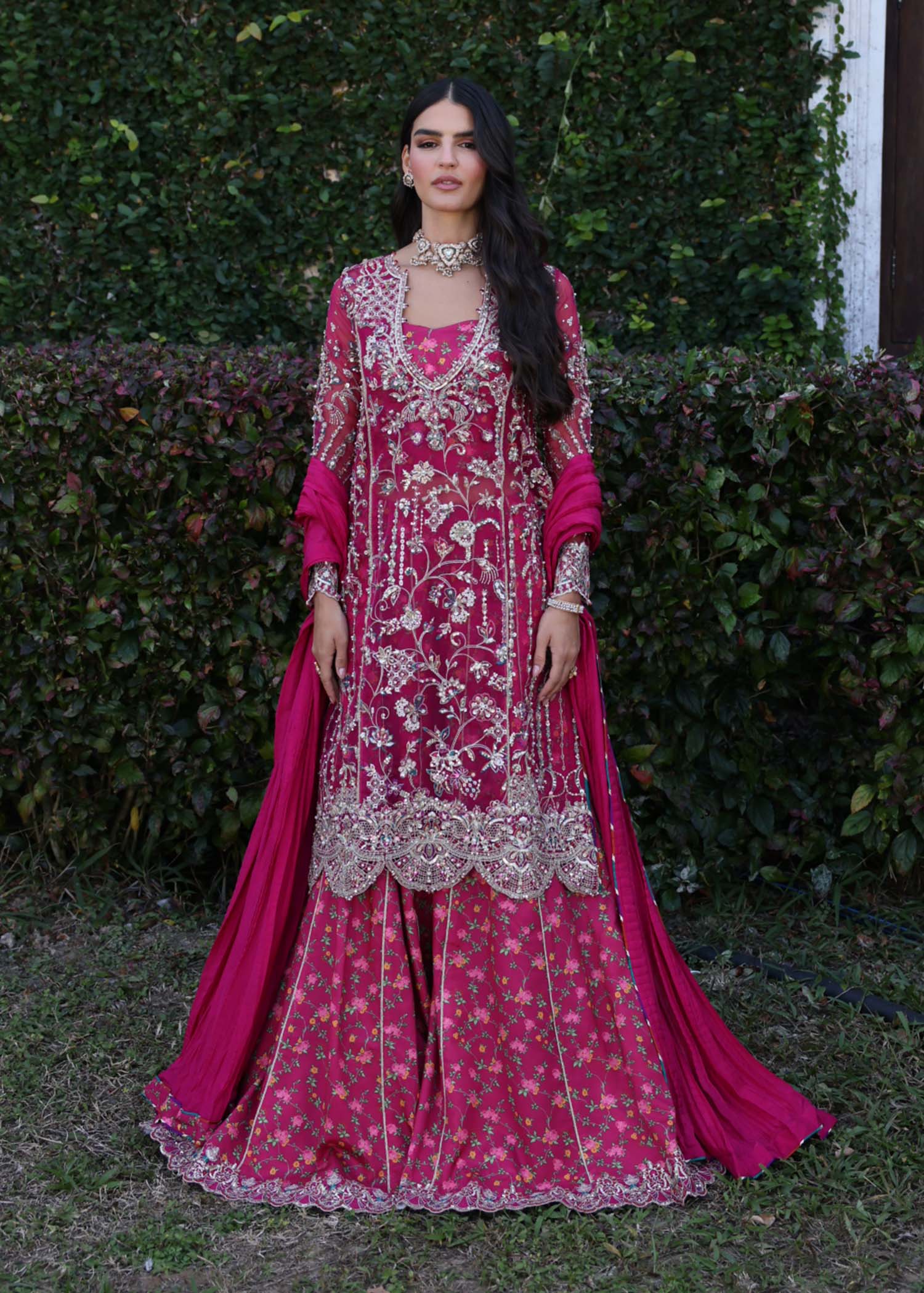 Alanna shocking pink seamless shirt front view - Kanwal Malik luxury pret