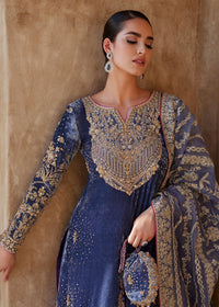 Aleha greyish blue raw silk pants detail - Kanwal Malik luxury pret