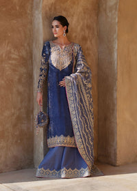 Aleha greyish blue velvet shirt front view - Kanwal Malik luxury pret