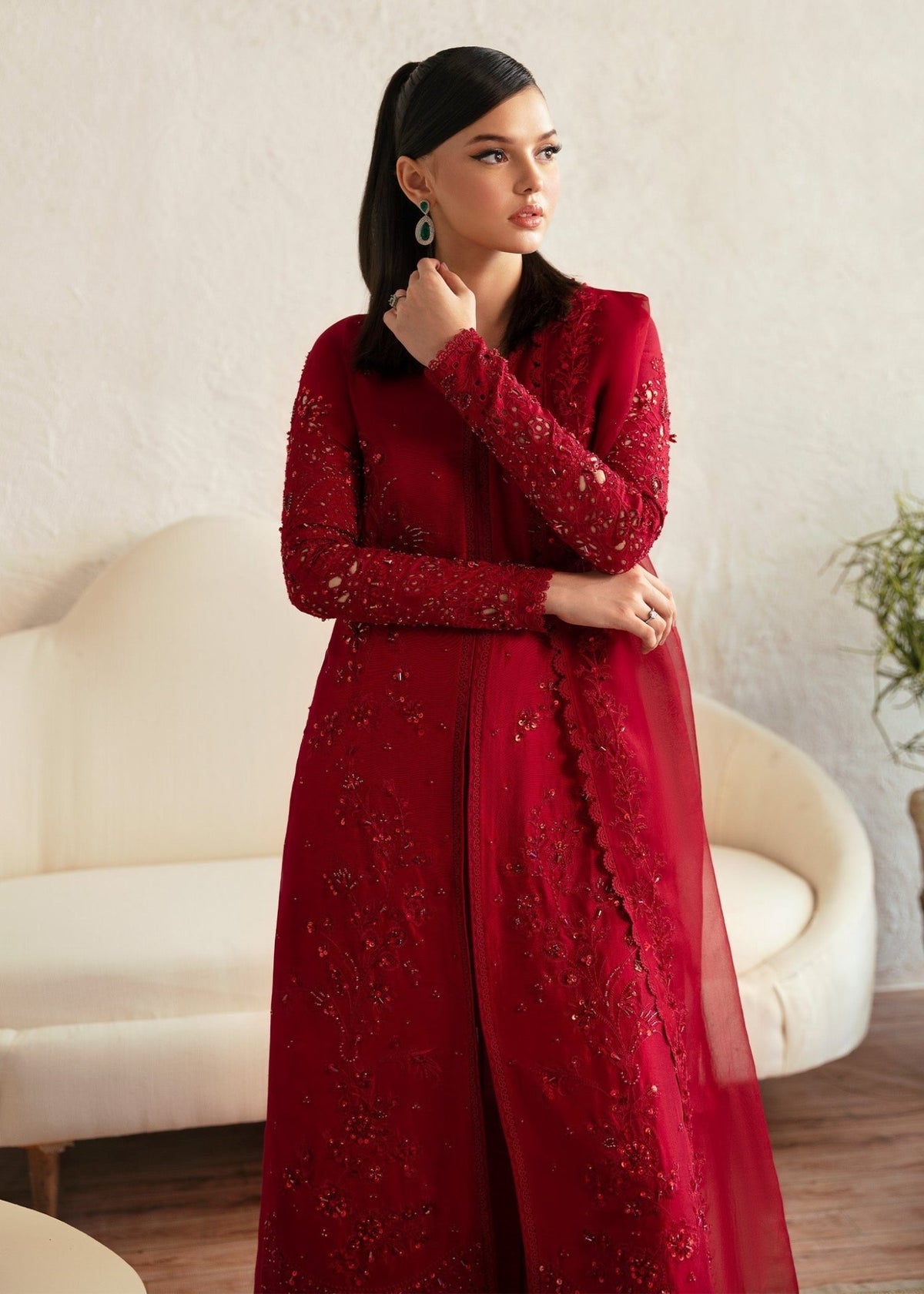 Aleysa maroon flared pants detail - Kanwal Malik luxury pret