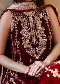 Aline maroon dabka kora embellishment detail - Kanwal Malik luxury pret