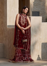 Aline maroon full ensemble view - Kanwal Malik luxury pret