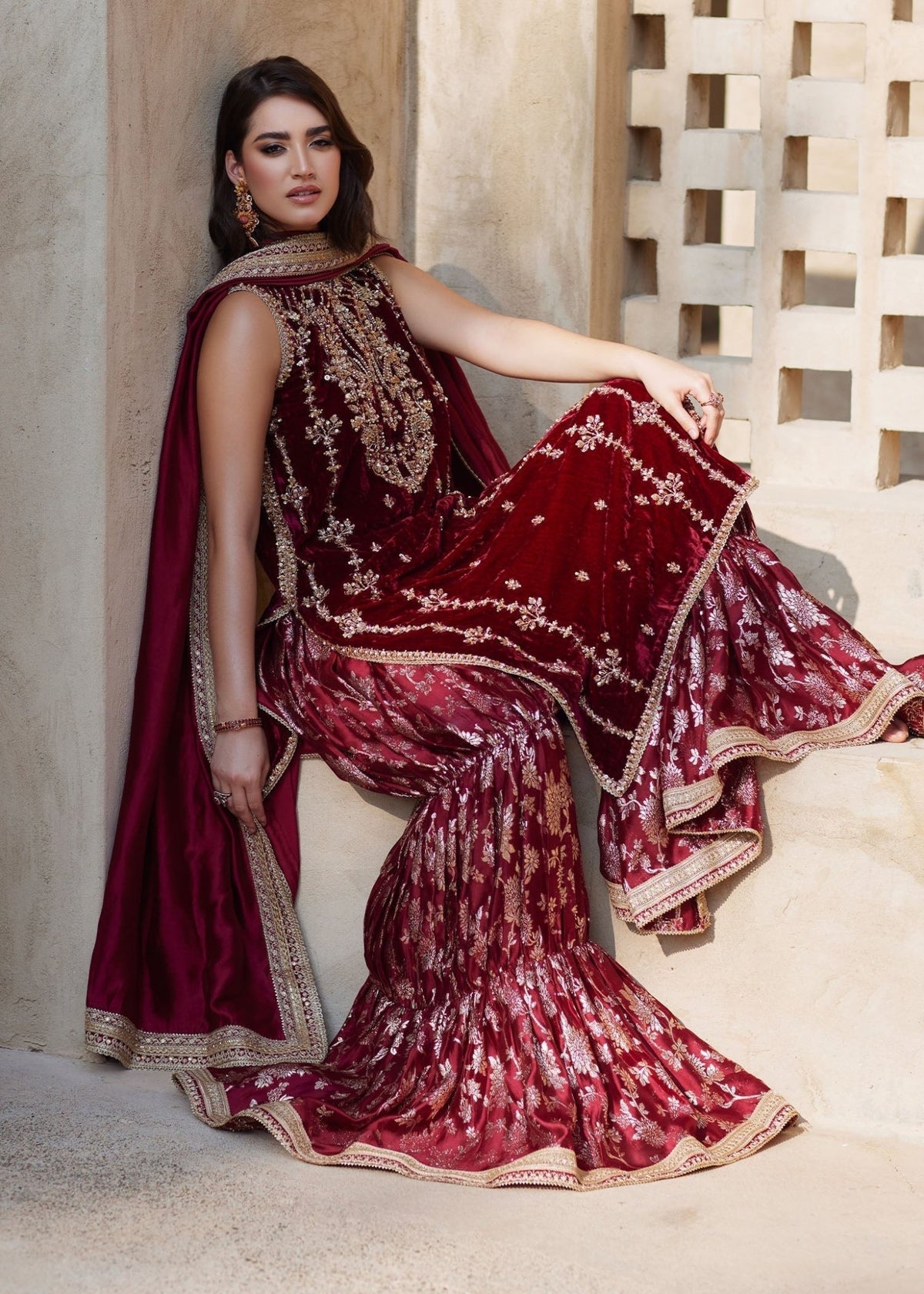 Aline maroon styled look - Kanwal Malik luxury pret