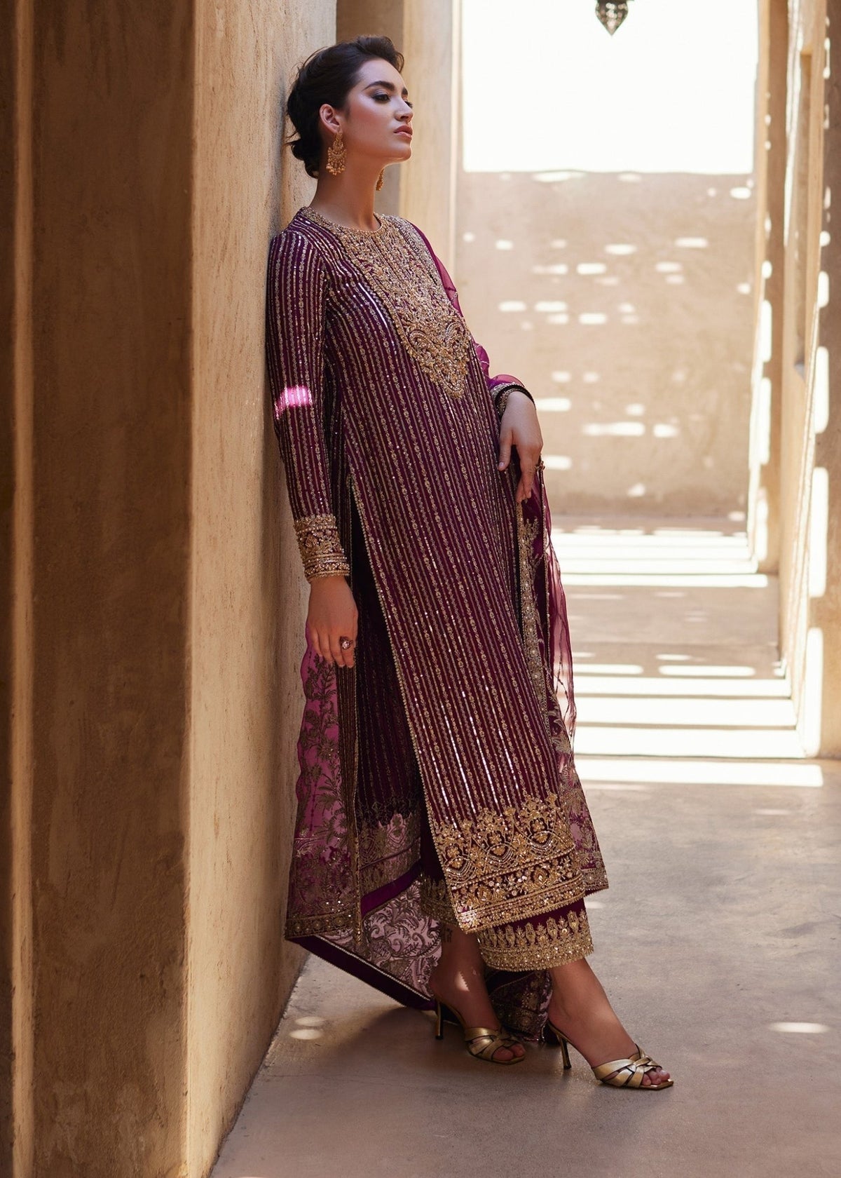 Amara light plum sequin dupatta detail - Kanwal Malik