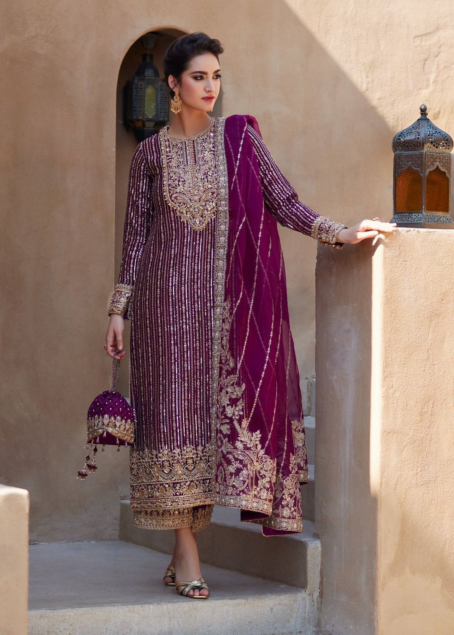 Amara light plum Korean silk shirt front view - Kanwal Malik