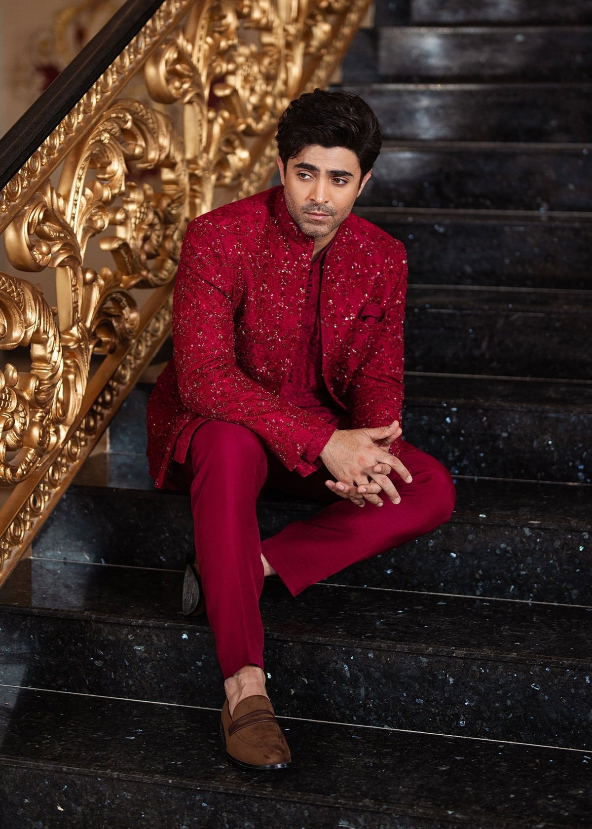 Ameer crimson complete look - Kanwal Malik menswear