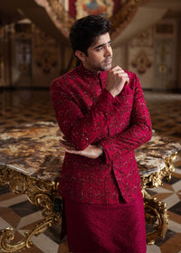 Ameer crimson embroidery embellishment detail - Kanwal Malik menswear