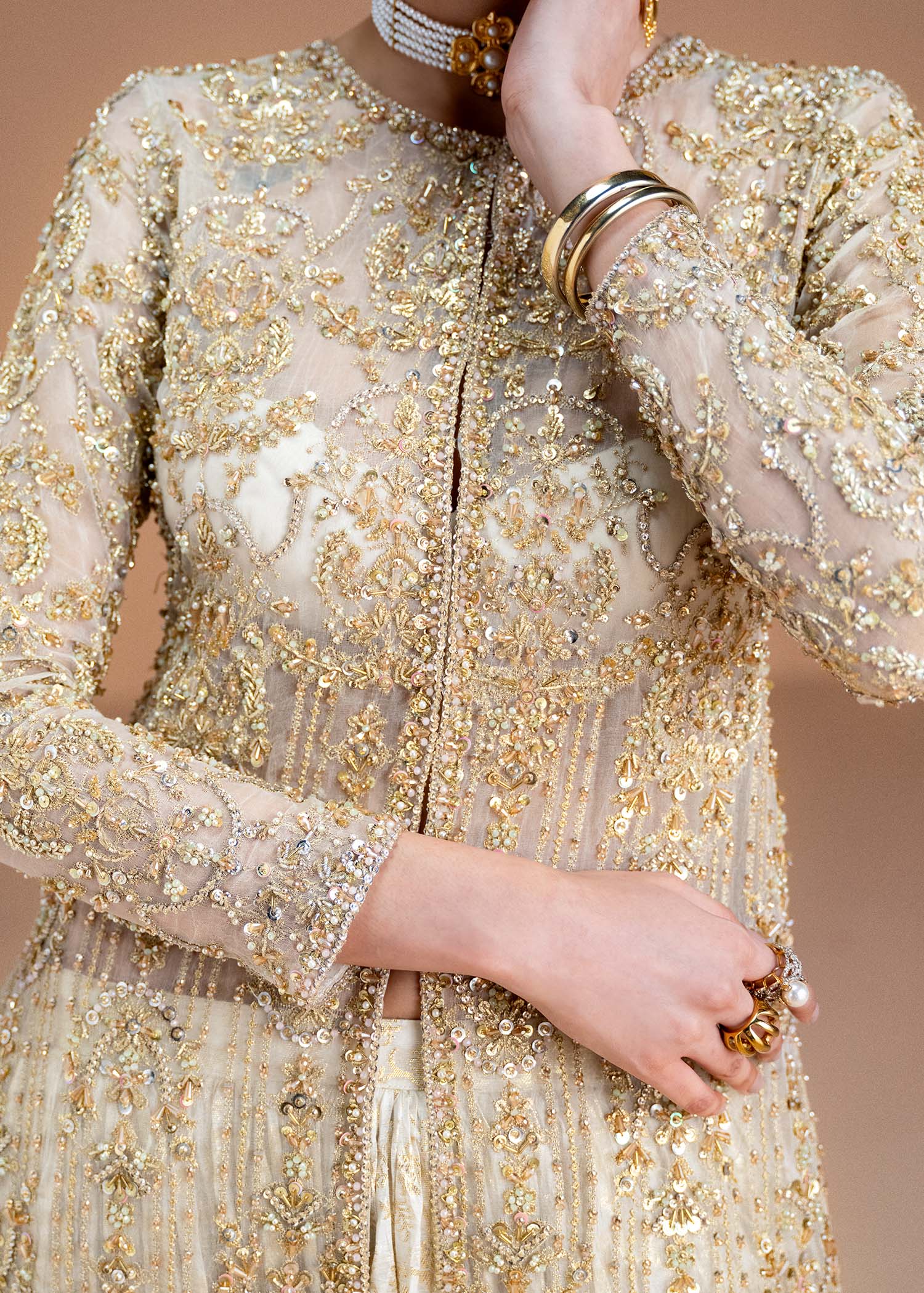 Aneesa pearl white ada work embroidery detail - Kanwal Malik