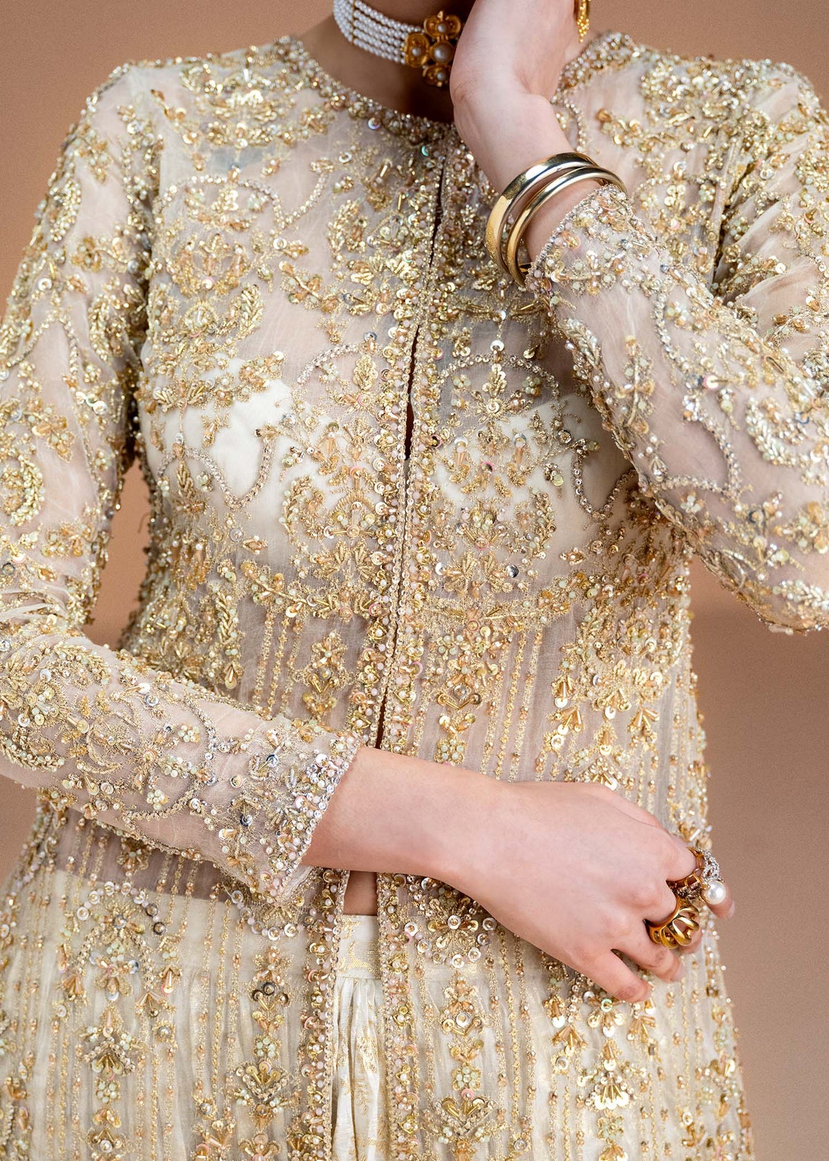 Aneesa pearl white ada work embroidery detail - Kanwal Malik