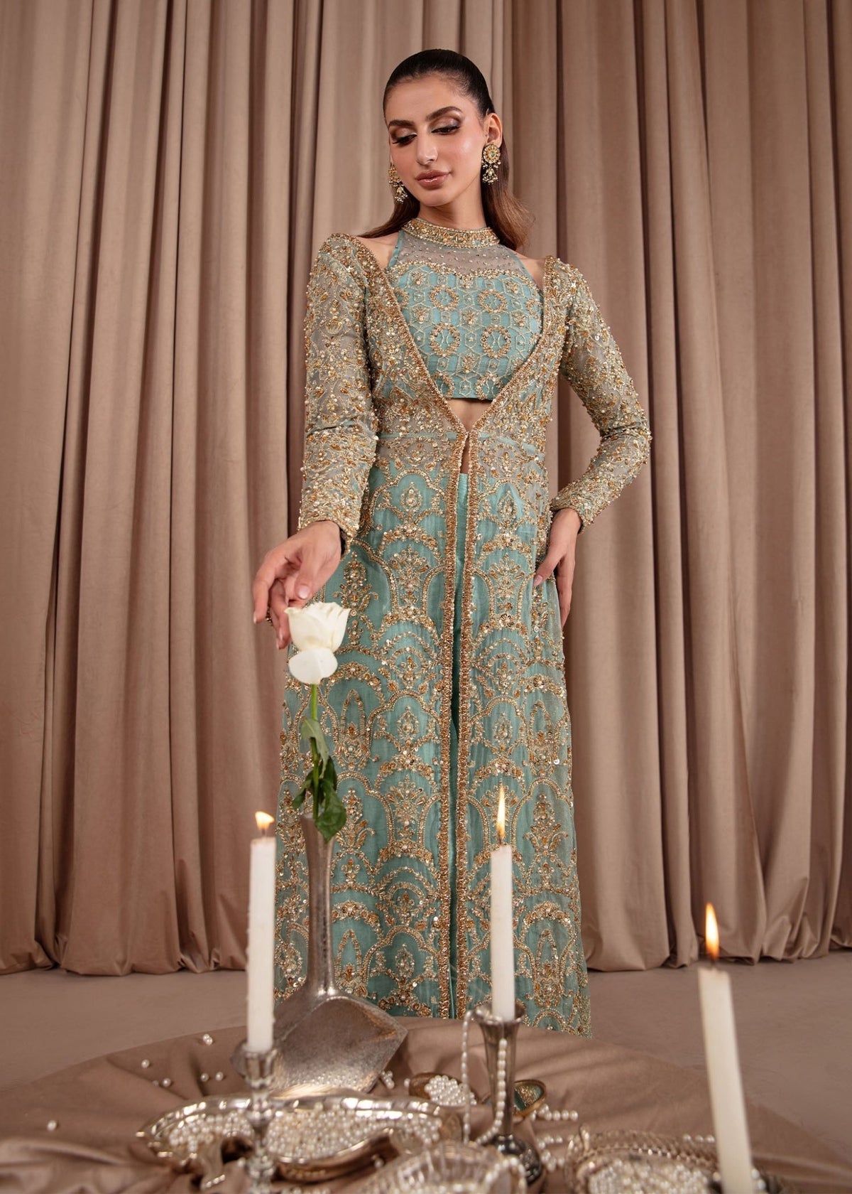 Aquamarine sky blue back view - Kanwal Malik luxury pret