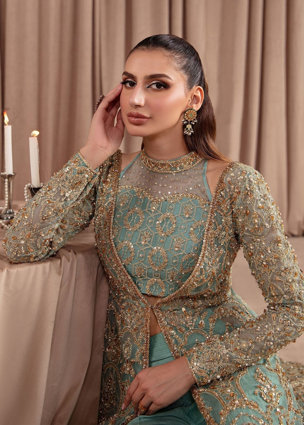 Aquamarine sky blue complete look - Kanwal Malik luxury pret