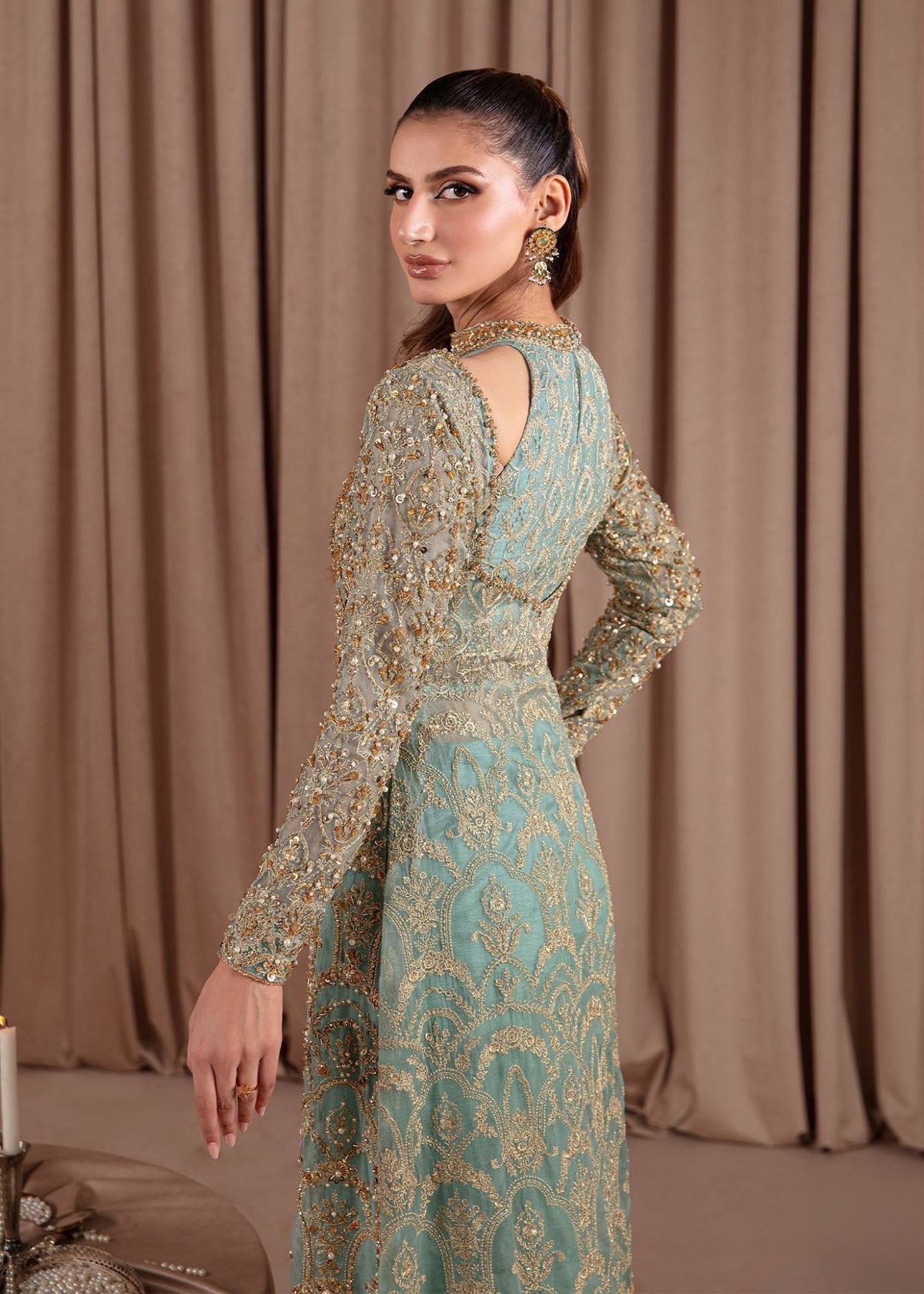 Aquamarine sky blue full ensemble view - Kanwal Malik luxury pret