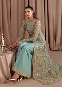 Aquamarine sky blue gold lace detail - Kanwal Malik luxury pret