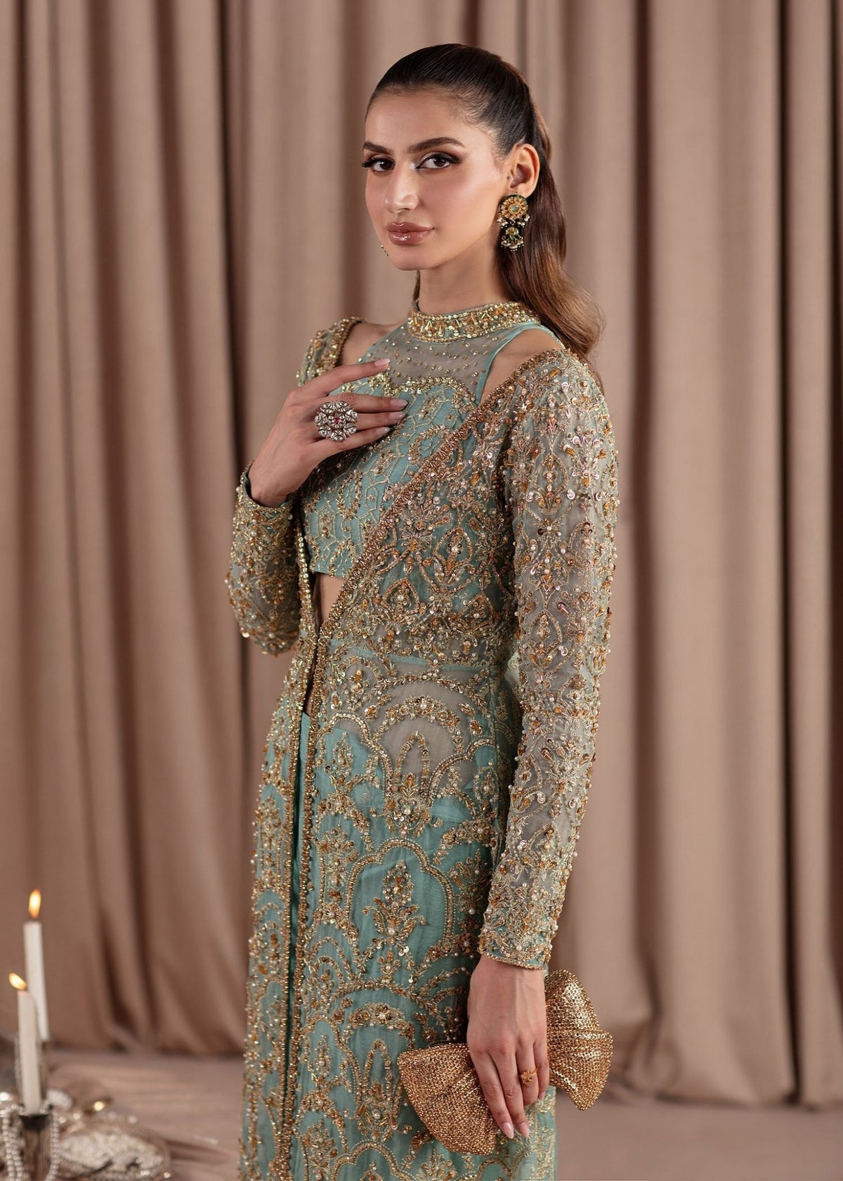 Aquamarine sky blue styled look - Kanwal Malik luxury pret