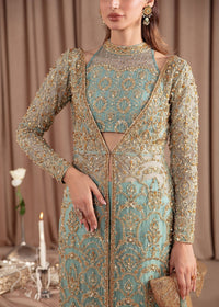 Aquamarine sky blue flared trouser detail - Kanwal Malik luxury pret