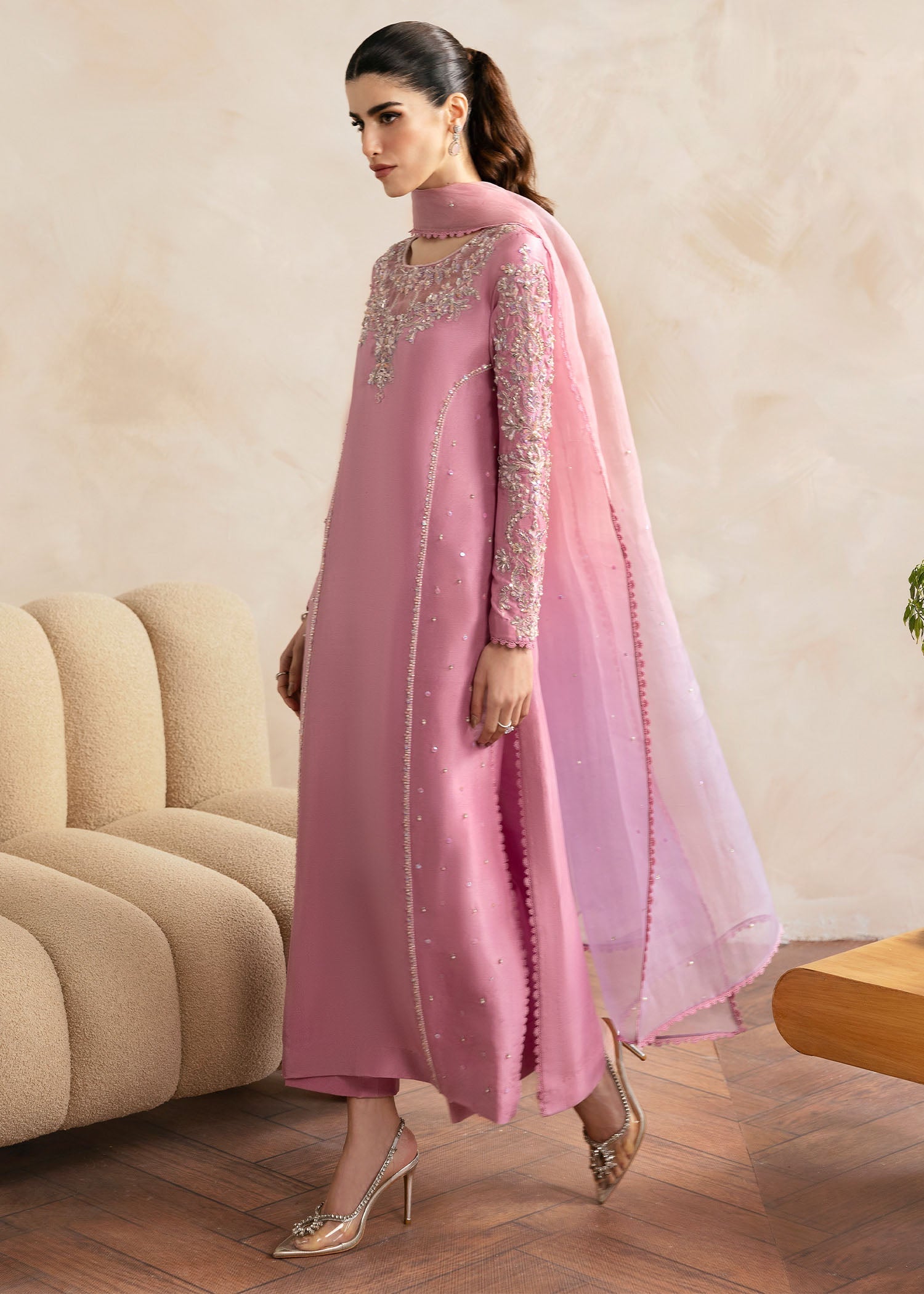 Arden lilac embellished neckline detail - Kanwal Malik