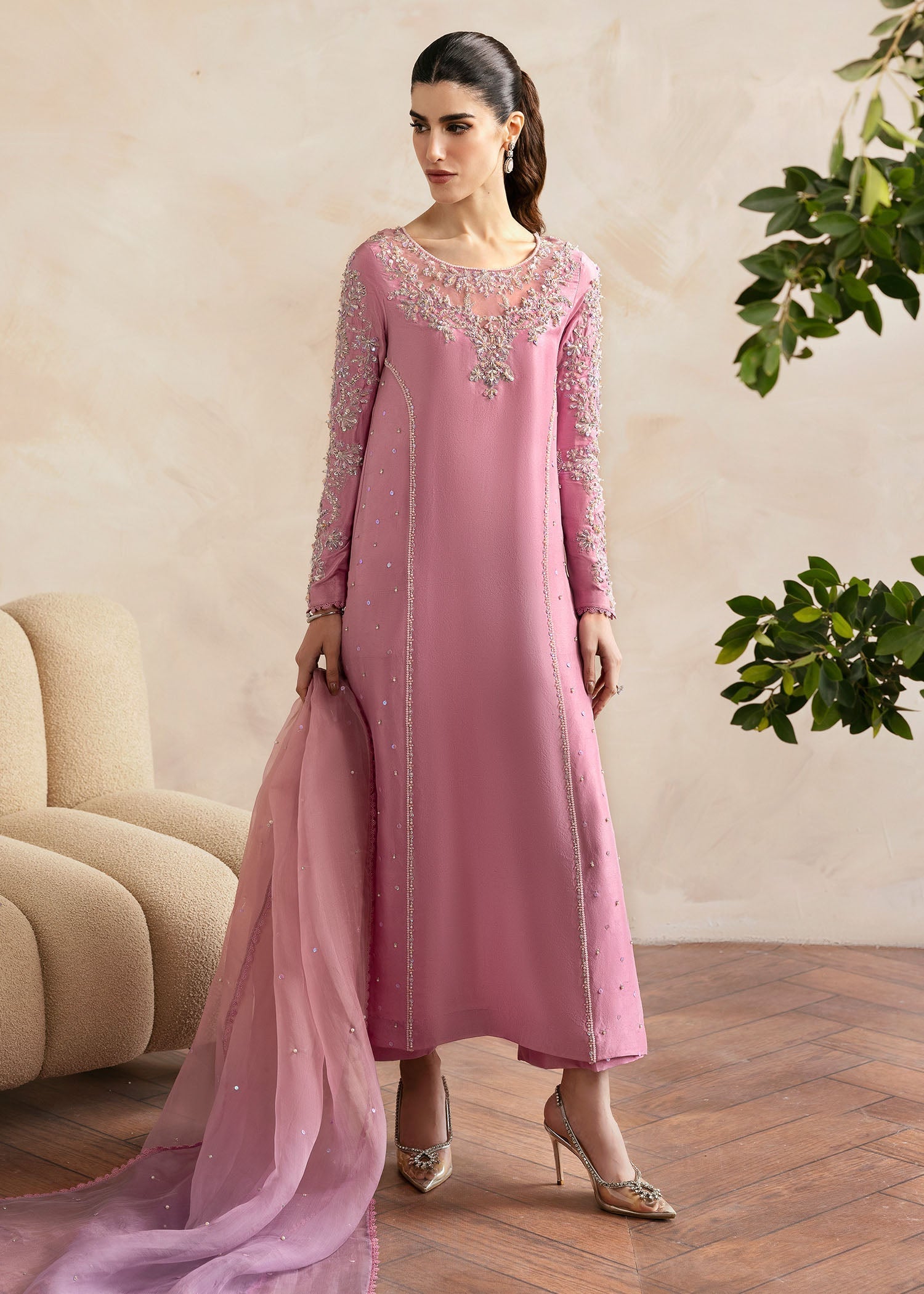 Arden lilac raw silk shirt front view - Kanwal Malik