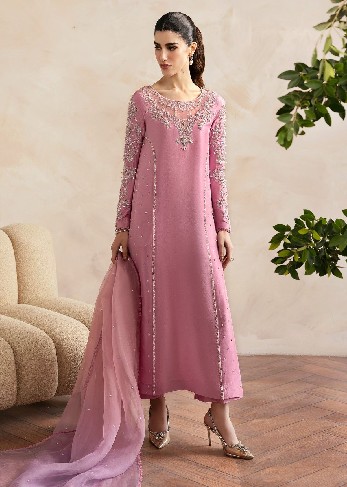 Arden lilac raw silk shirt front view - Kanwal Malik