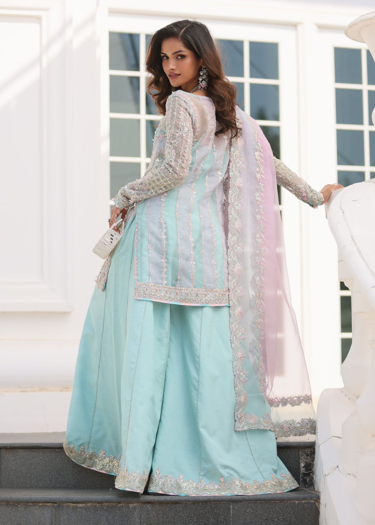 Arshia powder blue sharara pants detail - Kanwal Malik