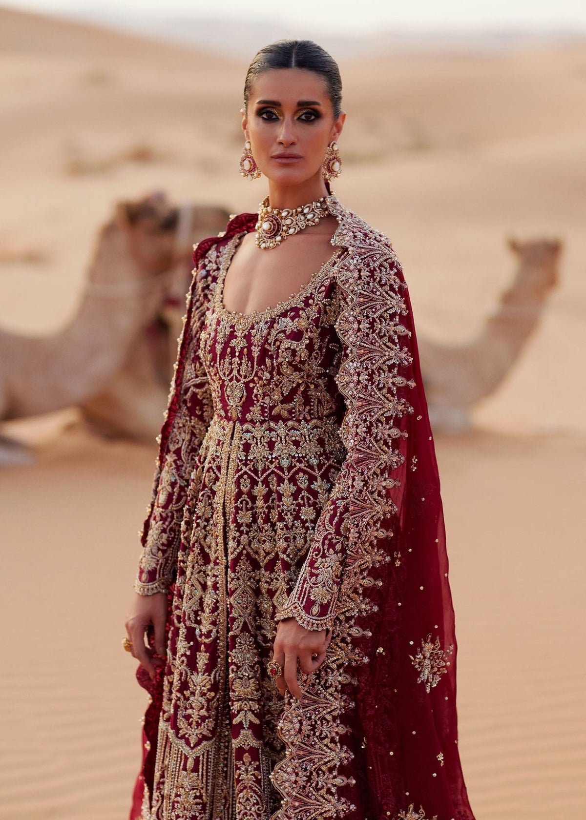 Arsia regal red organza dupatta detail - Kanwal Malik bridal couture