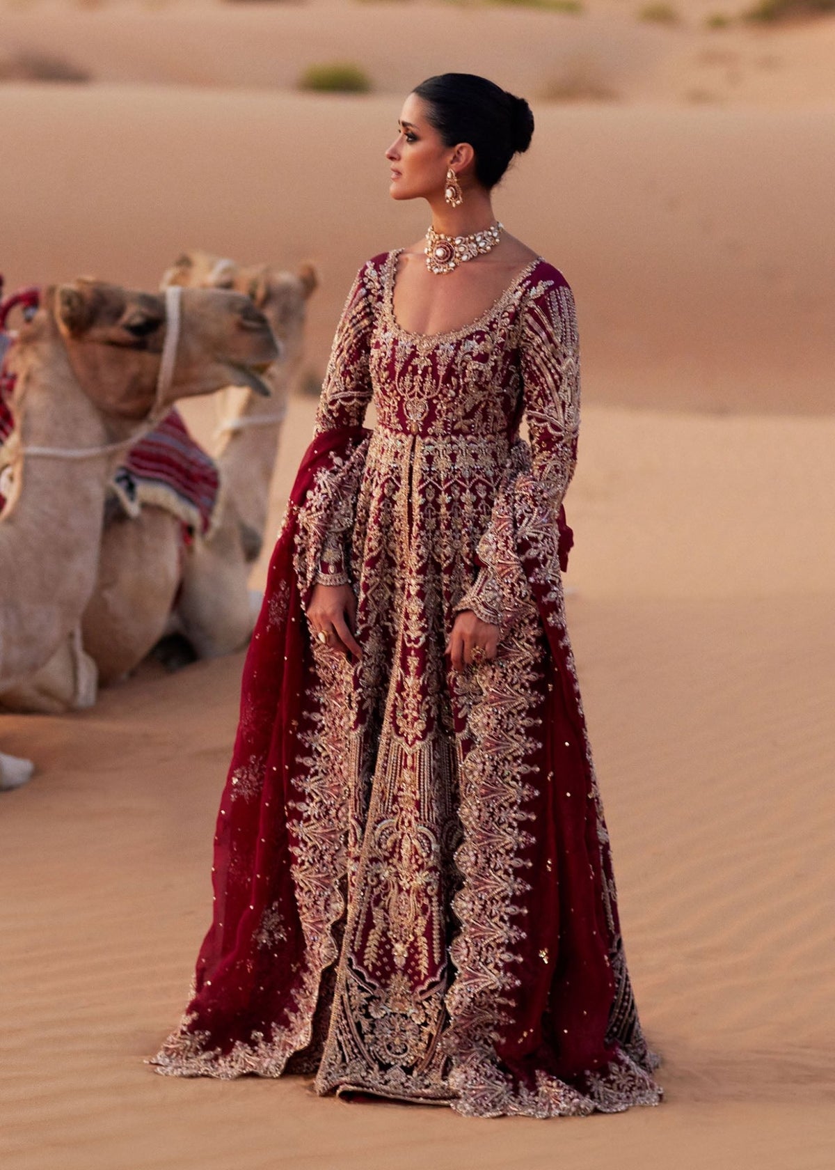 Arsia regal red bridal full ensemble view - Kanwal Malik bridal couture