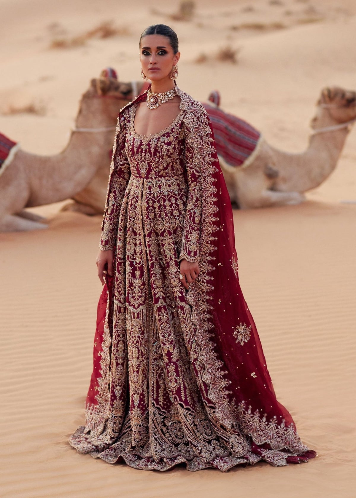 Arsia regal red bridal gown front view - Kanwal Malik bridal couture