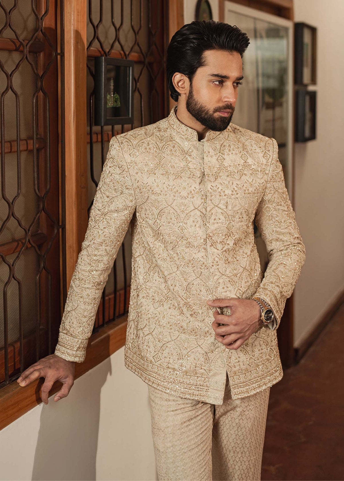 Ashar golden back view - Kanwal Malik menswear