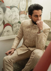 Ashar golden hand-embroidered motif detail - Kanwal Malik menswear