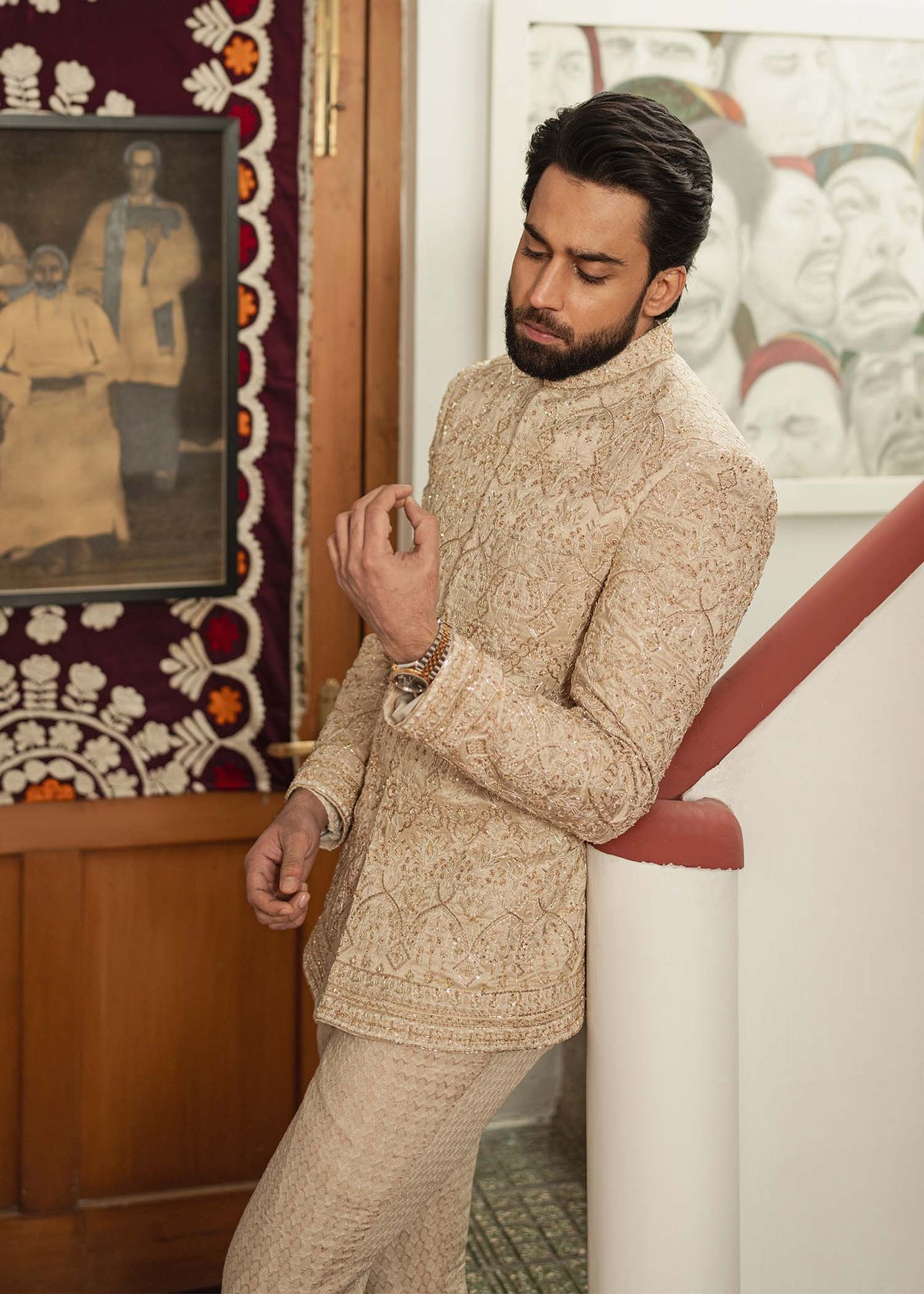 Ashar golden festive styled look - Kanwal Malik menswear