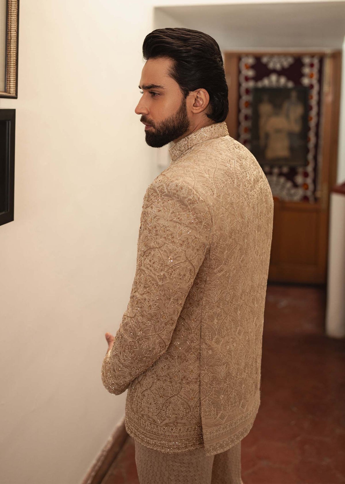 Ashar golden karandi trouser detail - Kanwal Malik menswear