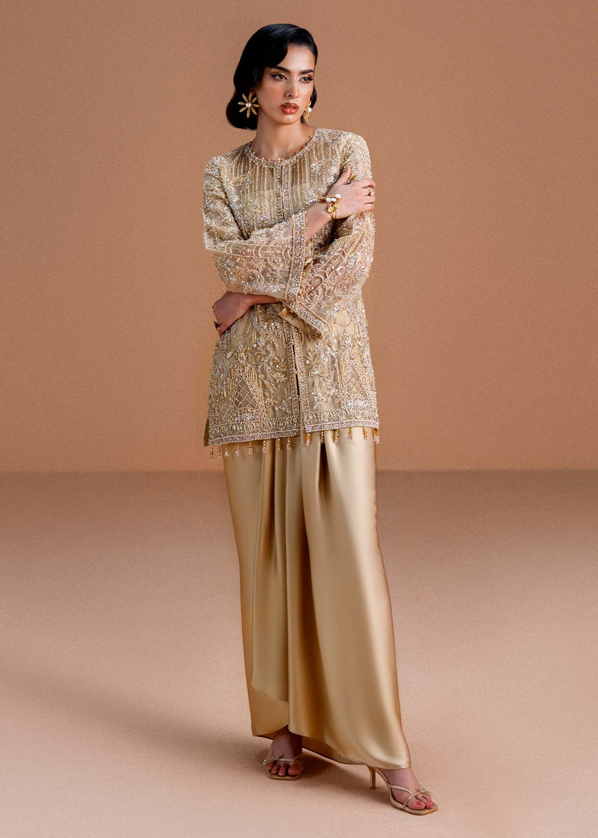 Aurelia honey nude full ensemble view - Kanwal Malik luxury pret