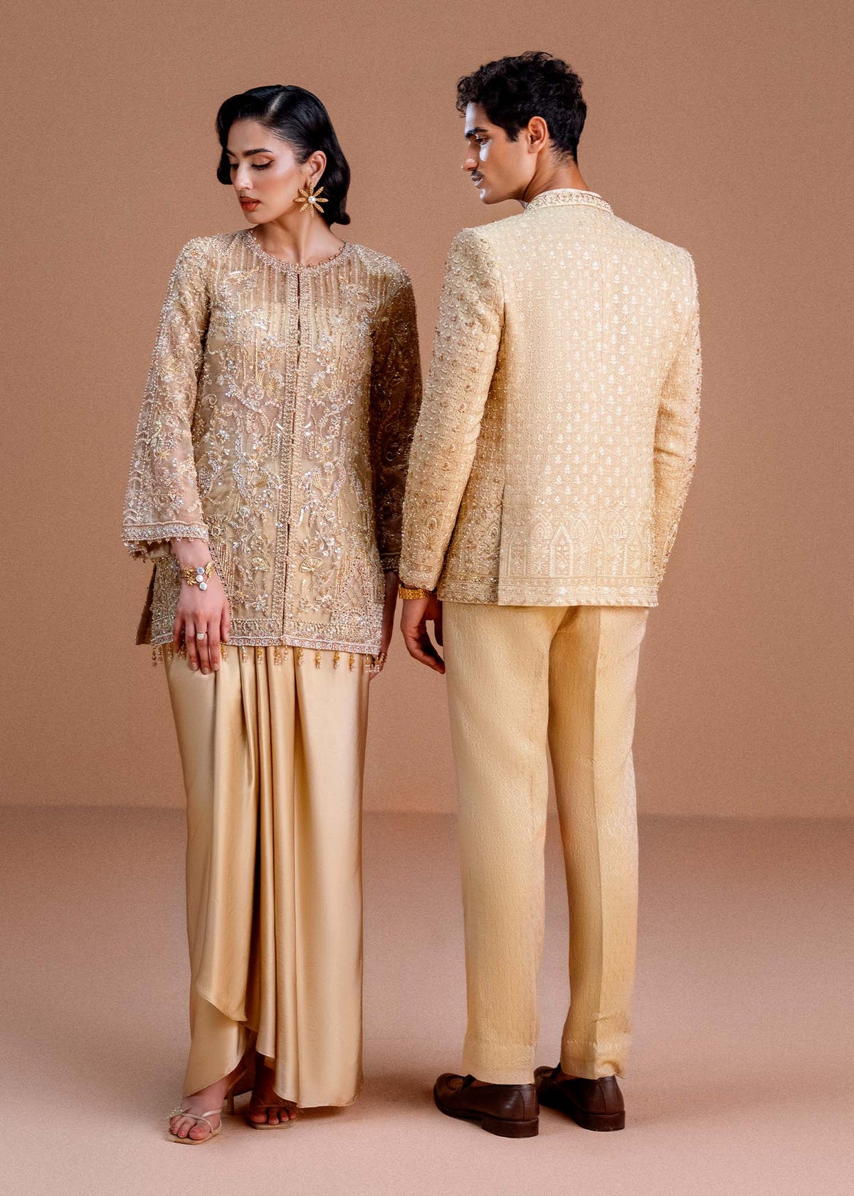 Aurelia honey nude charmeuse sarong detail - Kanwal Malik luxury pret