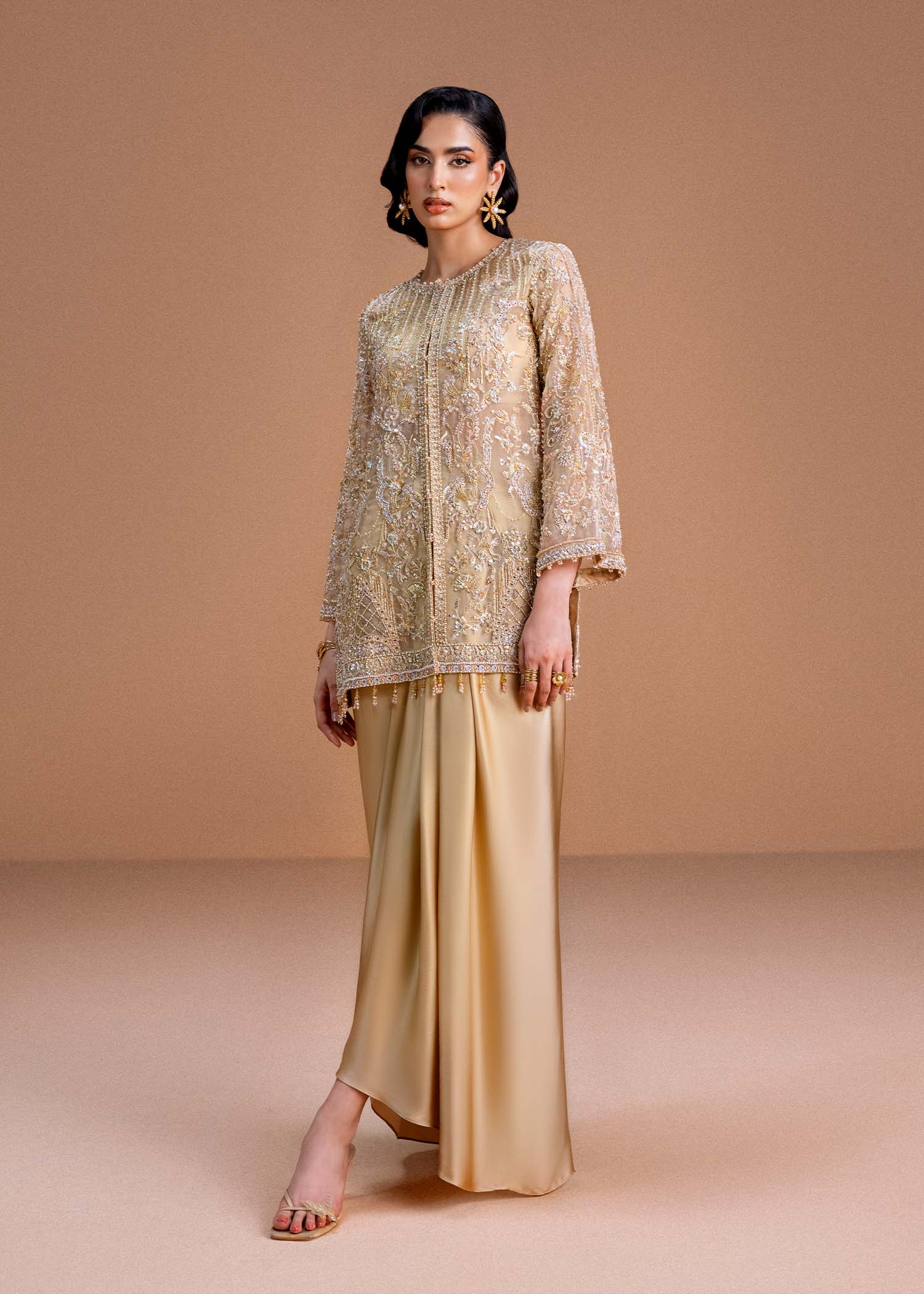 Aurelia honey nude organza shirt front view - Kanwal Malik luxury pret