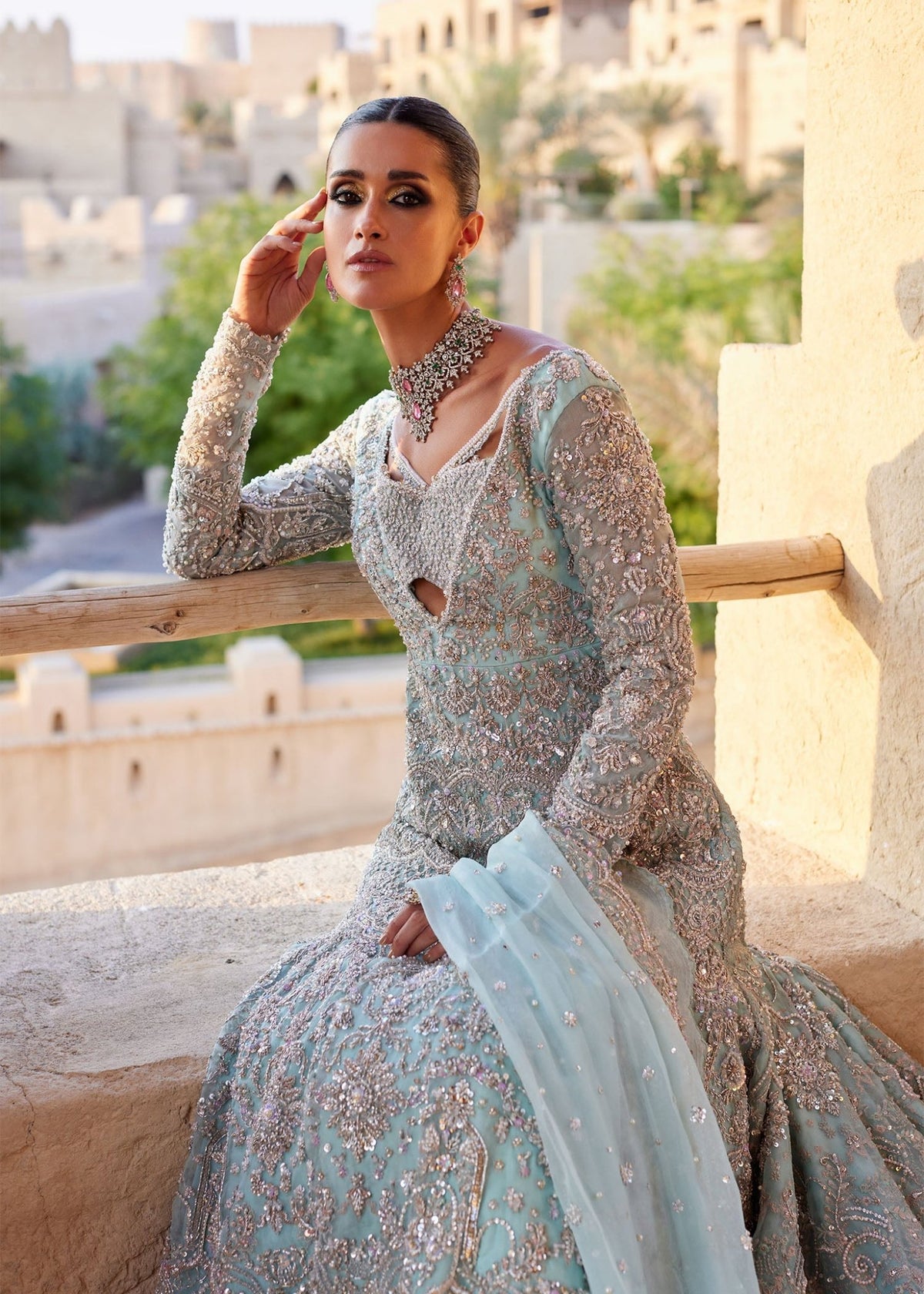 Aylin ice blue bridal back view - Kanwal Malik bridal couture