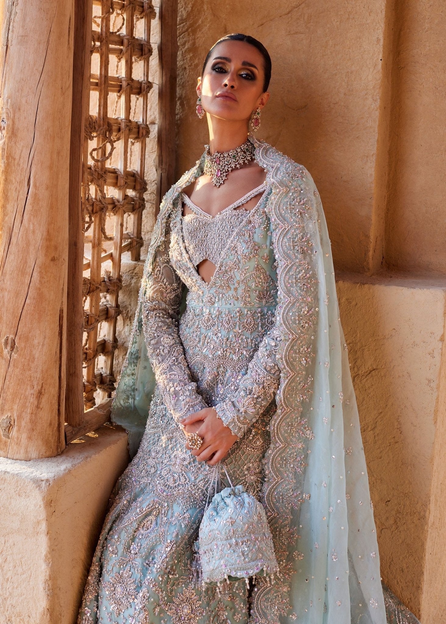 Aylin ice blue silver handwork detail - Kanwal Malik bridal couture