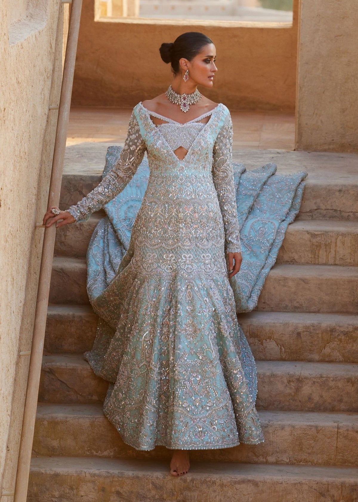 Aylin ice blue bridal styled look - Kanwal Malik bridal couture