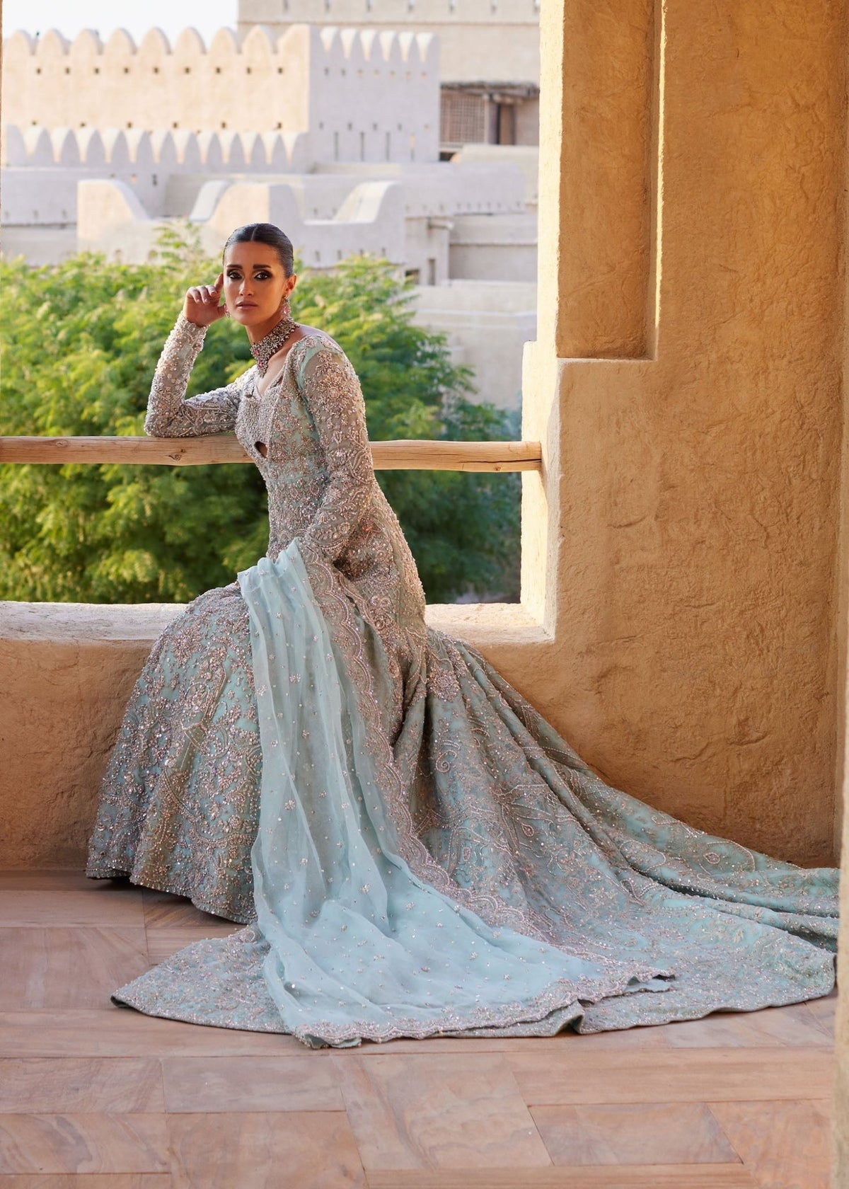 Aylin ice blue bridal trail detail - Kanwal Malik bridal couture