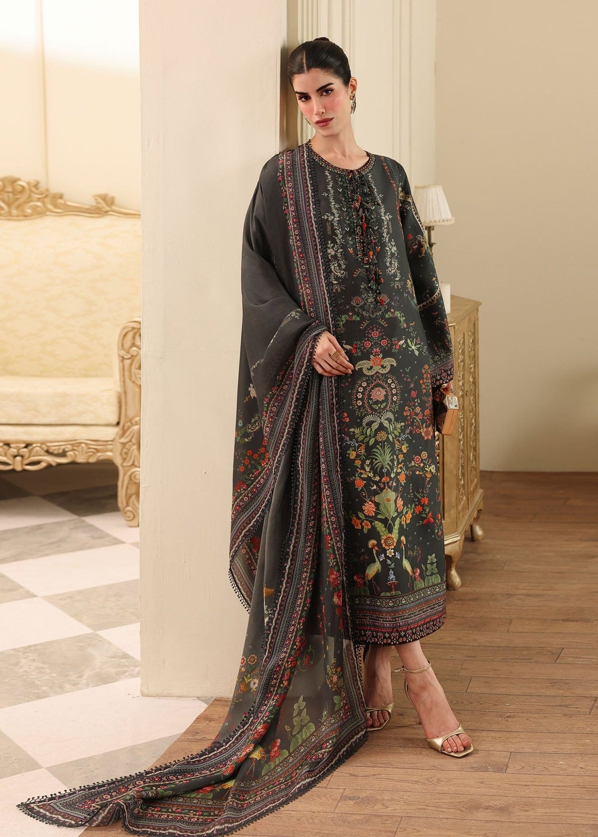 Ayra greyish black complete look - Kanwal Malik luxe silk