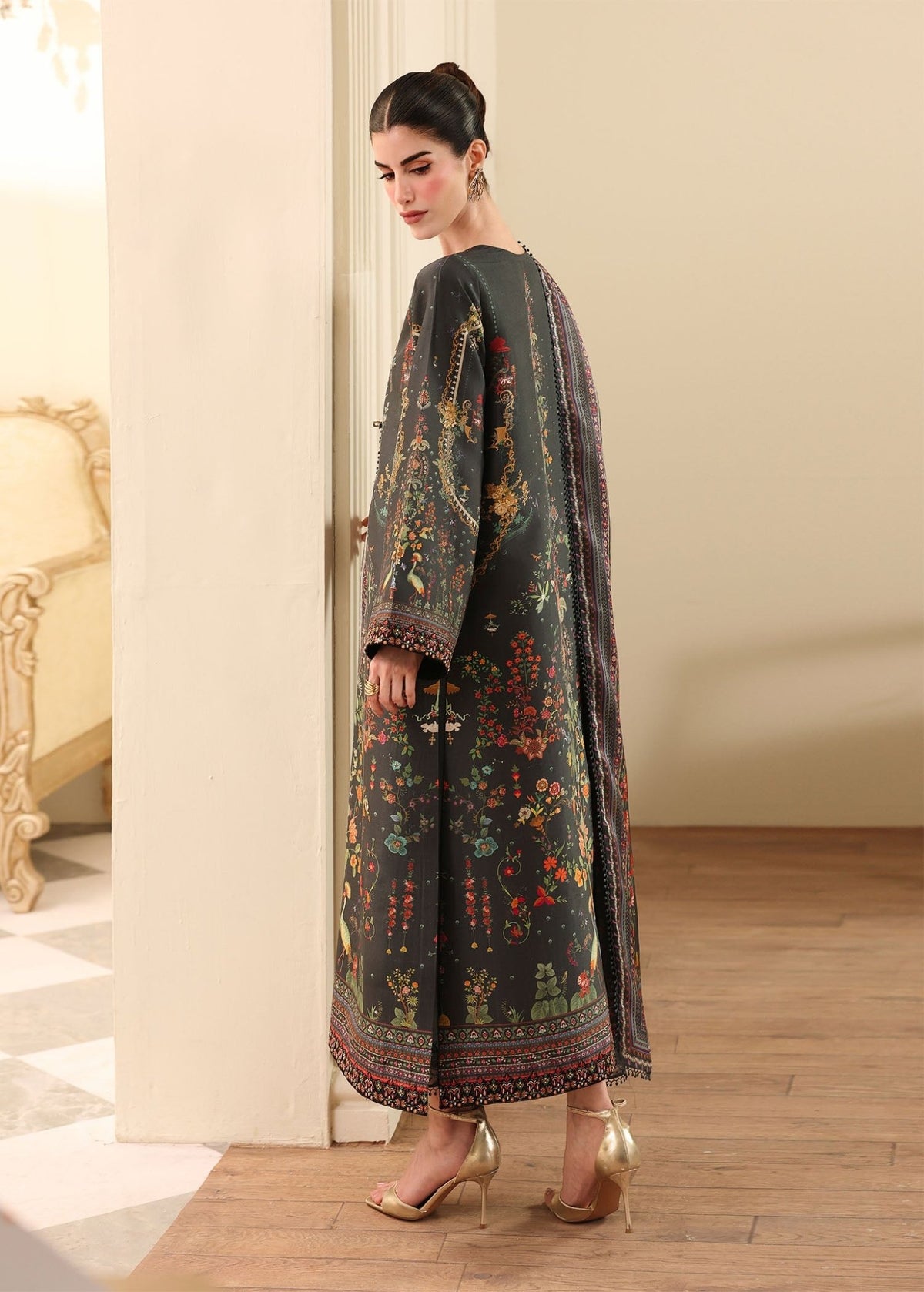 Ayra greyish black styled look - Kanwal Malik luxe silk